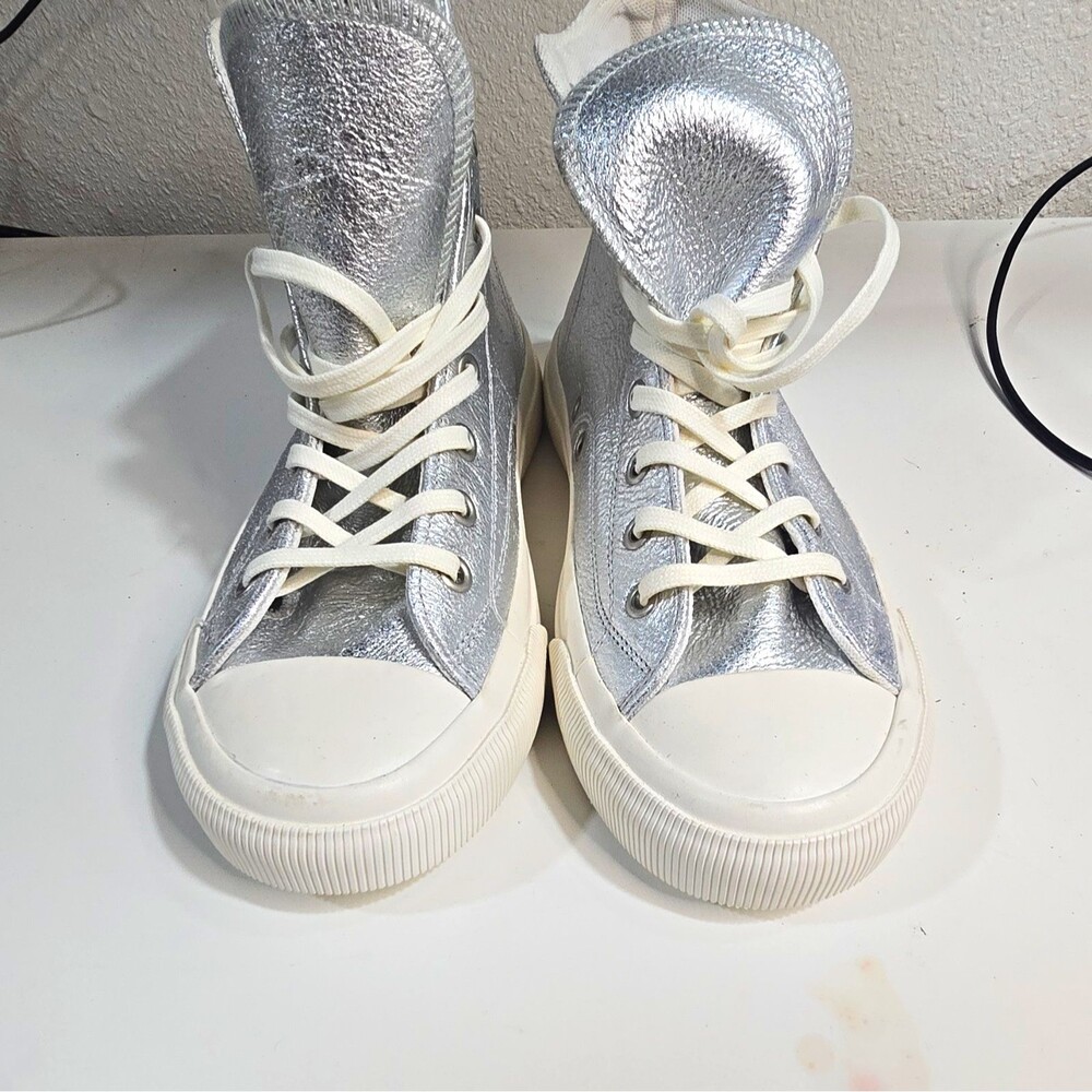 PF Flyers Silver/White Metallic High Top Lace-Up Women’s Sneakers AA231LSR